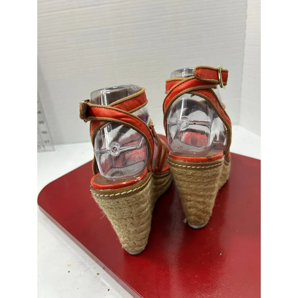 Mossimo Strappy Wedge Sandals 6.5 Orange Espadrille Platform Boho Summer Beachy